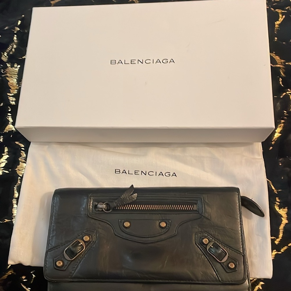 Balenciaga Black Leather Clutch with Gold Accents - Picture 11 of 11